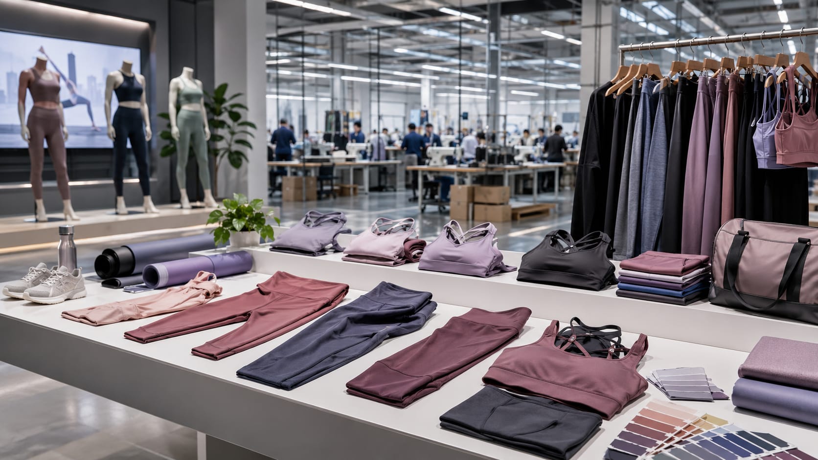 瑜伽服与运动服饰产品陈列场景示意
